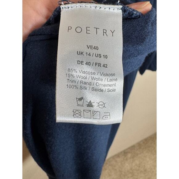 POETRY Silk Wool Lightweight Abstract Art to Wear Lagenlook Midi Dress 10 Navy - Picture 6 of 11